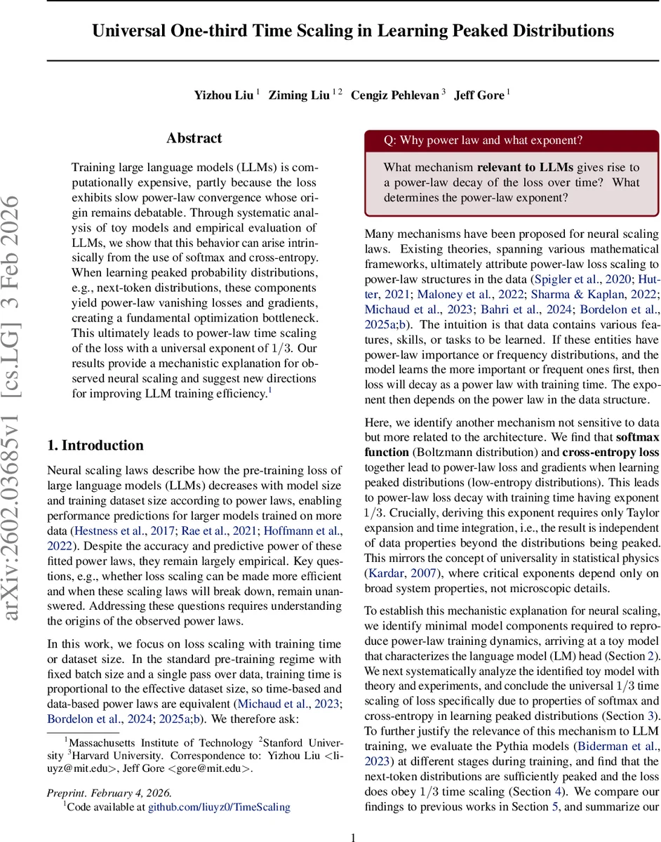 Universal One-third Time Scaling in Learning Peaked Distributions