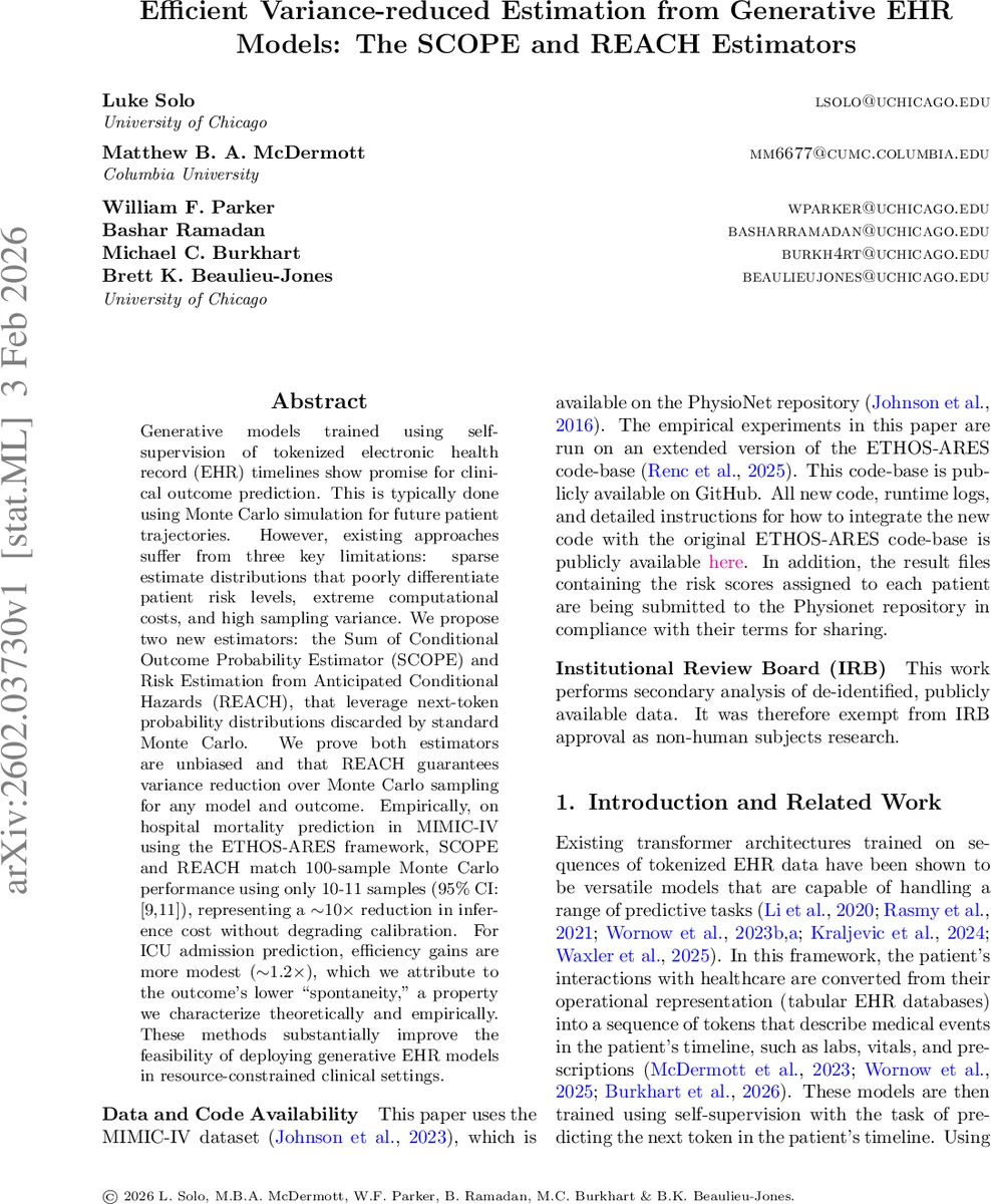 Efficient Variance-reduced Estimation from Generative EHR Models: The SCOPE and REACH Estimators