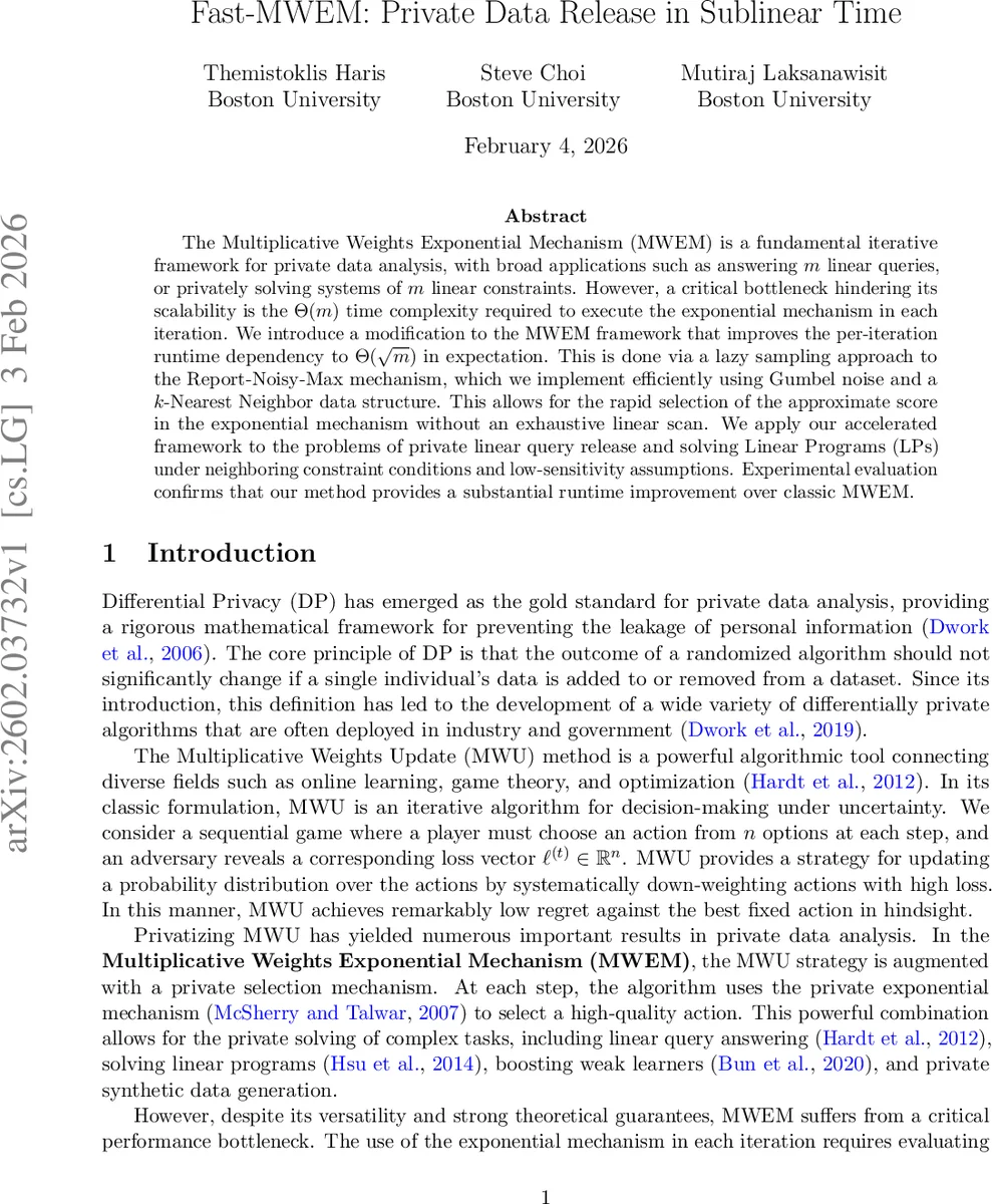 Fast-MWEM: Private Data Release in Sublinear Time