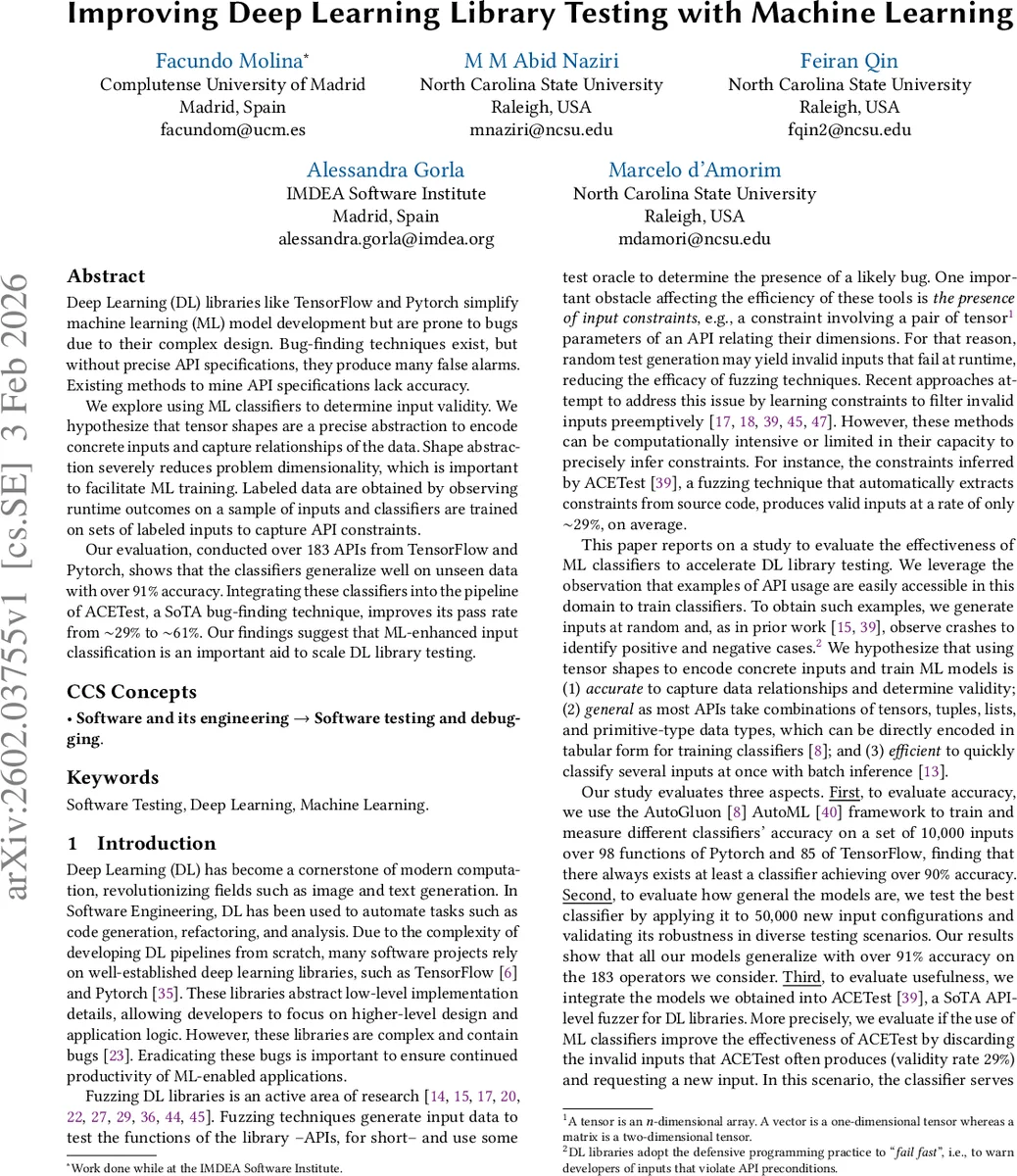 Improving Deep Learning Library Testing with Machine Learning