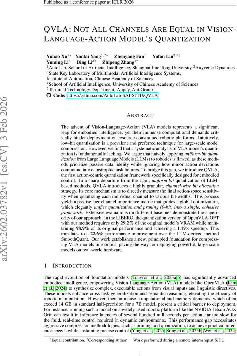 QVLA: Not All Channels Are Equal in Vision-Language-Action Model's Quantization