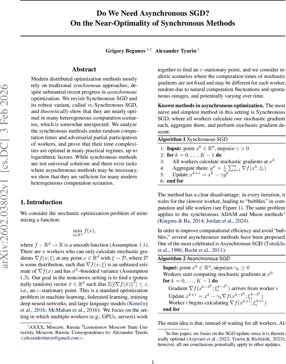 Do We Need Asynchronous SGD? On the Near-Optimality of Synchronous Methods