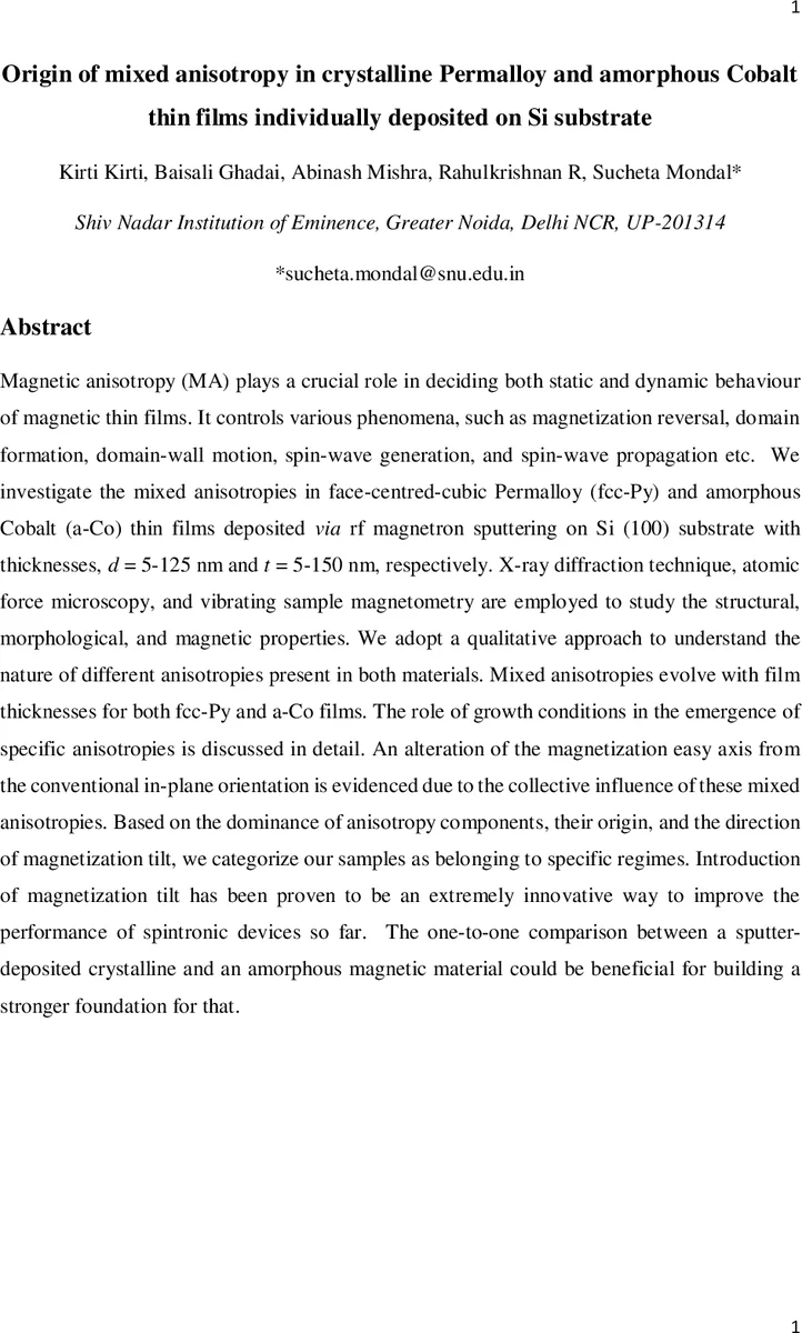Origin of mixed anisotropy in crystalline Permalloy and amorphous Cobalt thin films individually deposited on Si substrate