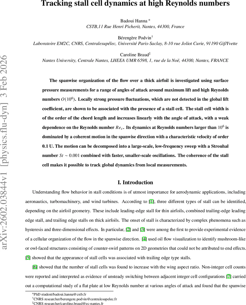 Tracking stall cell dynamics at high Reynolds numbers