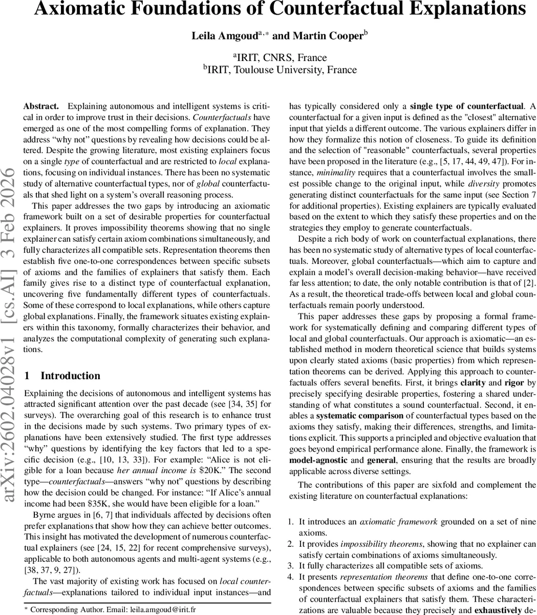 Axiomatic Foundations of Counterfactual Explanations