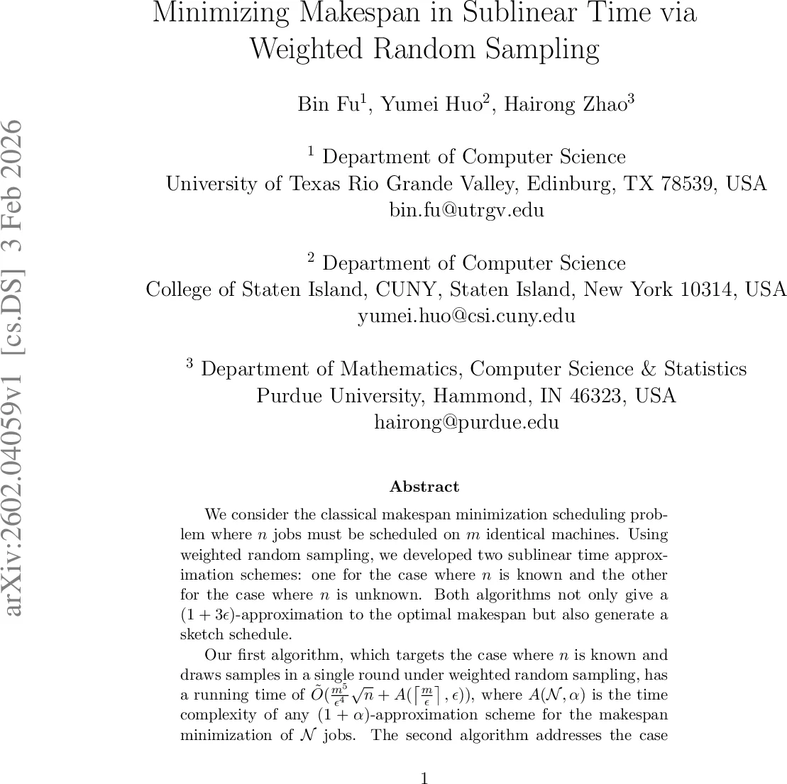Minimizing Makespan in Sublinear Time via Weighted Random Sampling