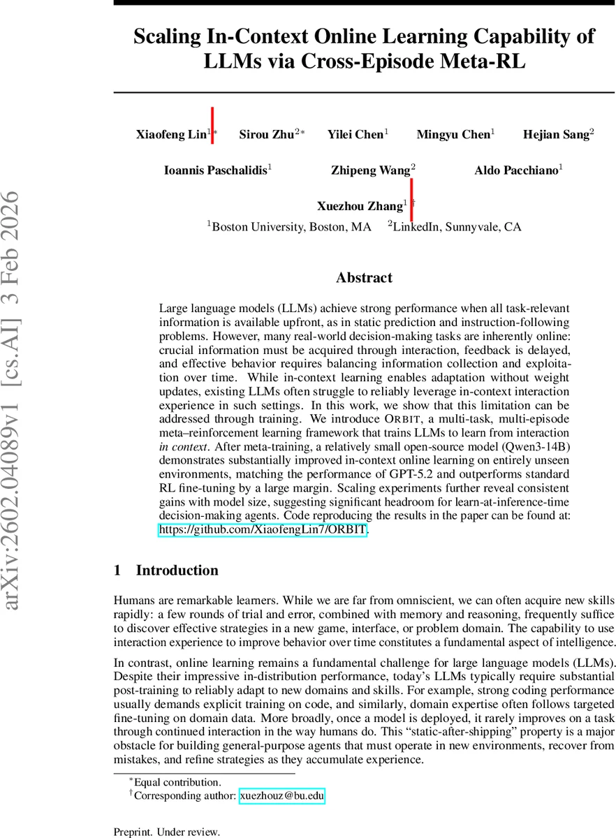 Scaling In-Context Online Learning Capability of LLMs via Cross-Episode Meta-RL