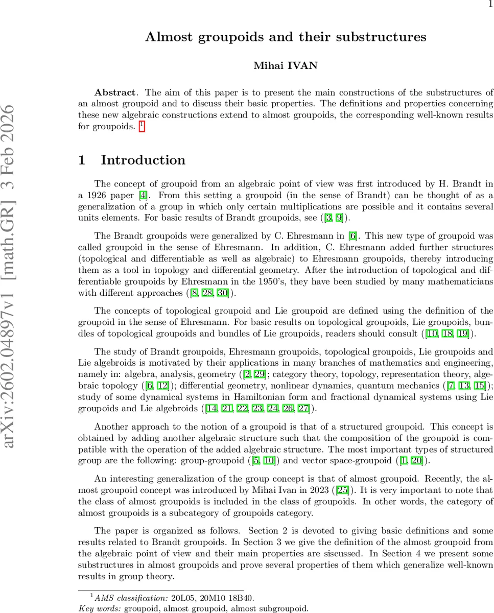 Almost groupoids and their substructures