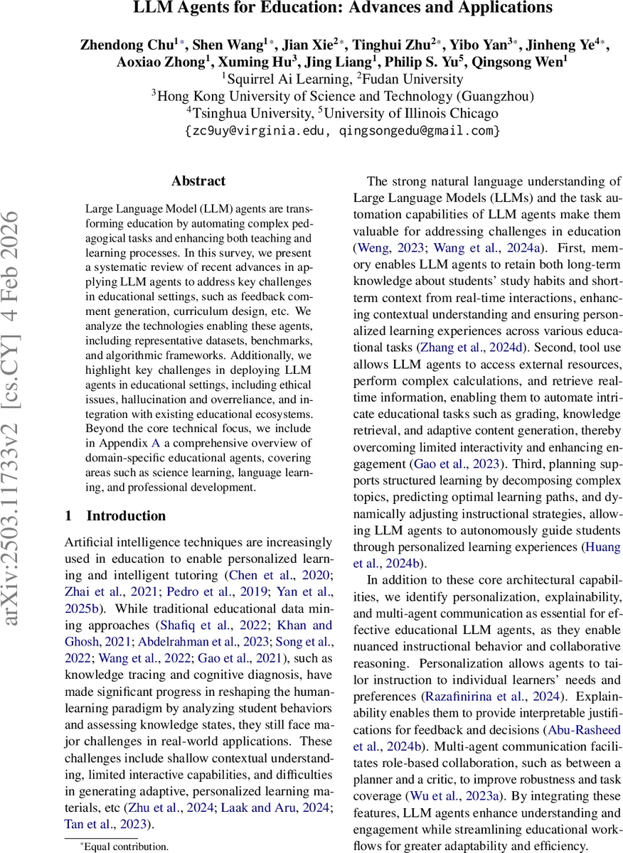 LLM Agents for Education: Advances and Applications