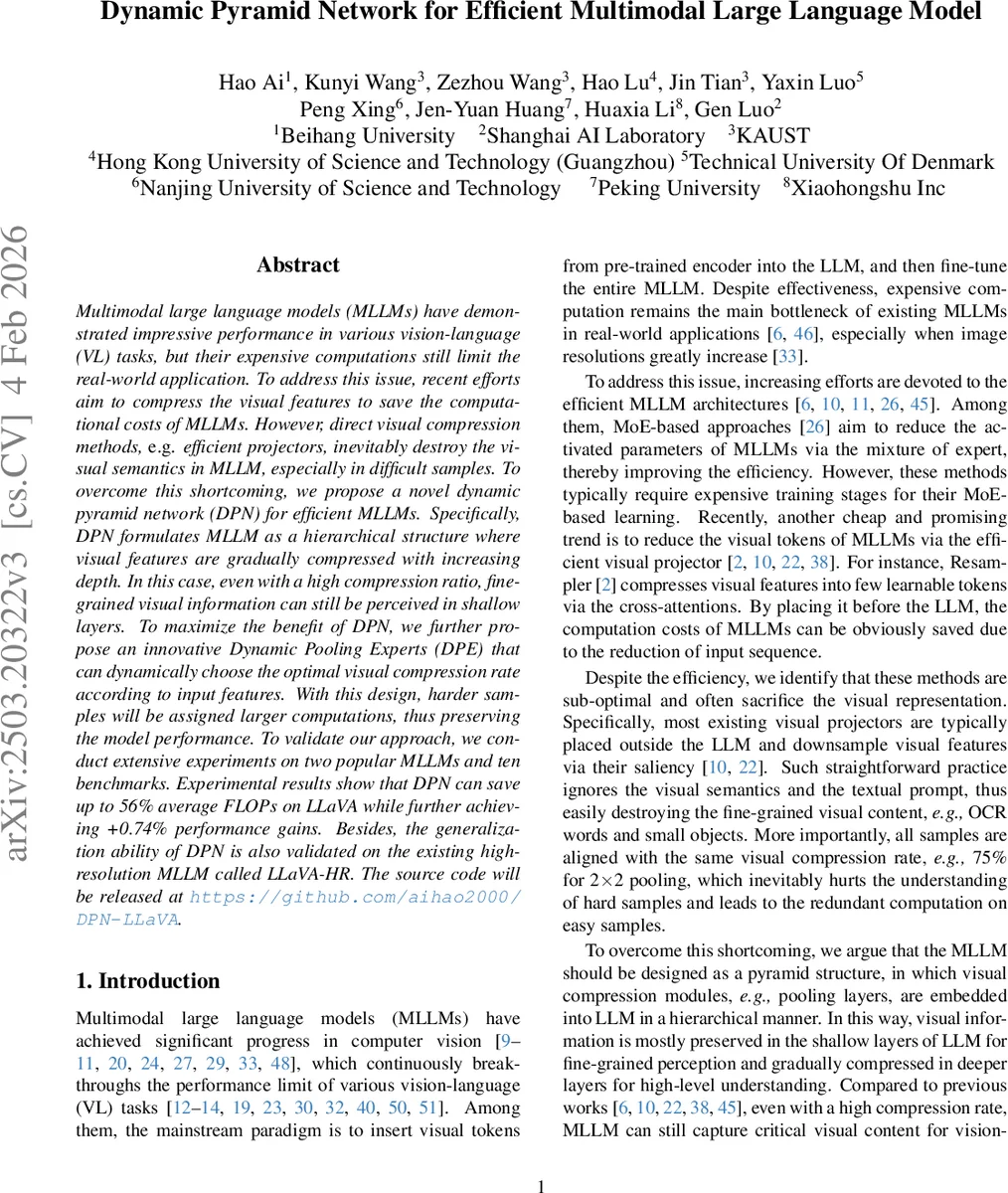 Dynamic Pyramid Network for Efficient Multimodal Large Language Model
