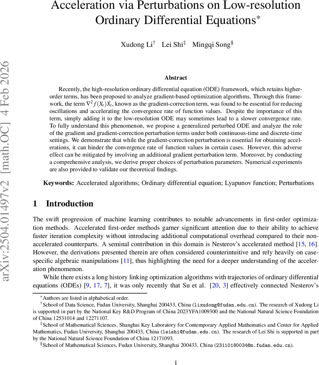 Acceleration via Perturbations on Low-resolution Ordinary Differential Equations