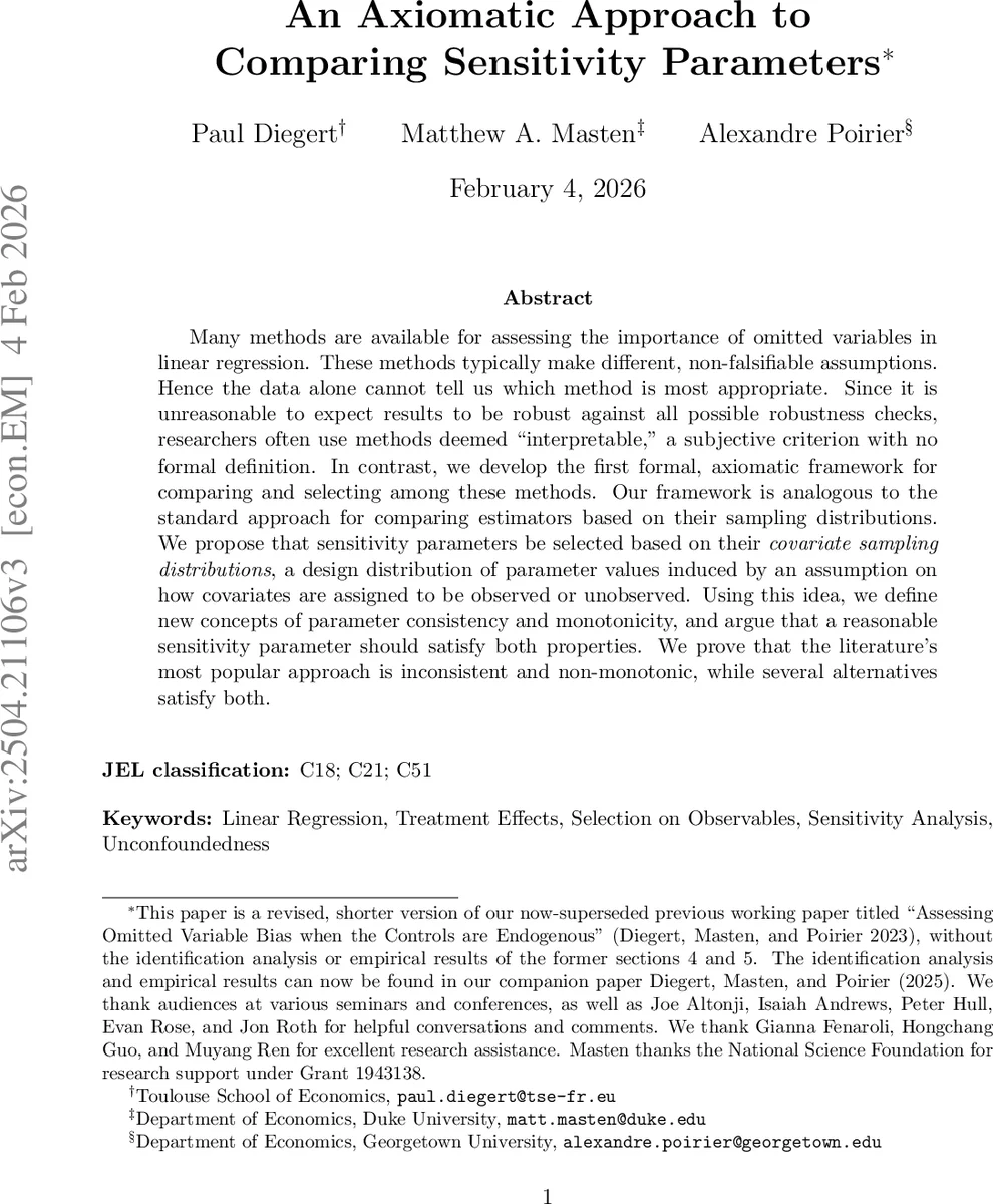 An Axiomatic Approach to Comparing Sensitivity Parameters
