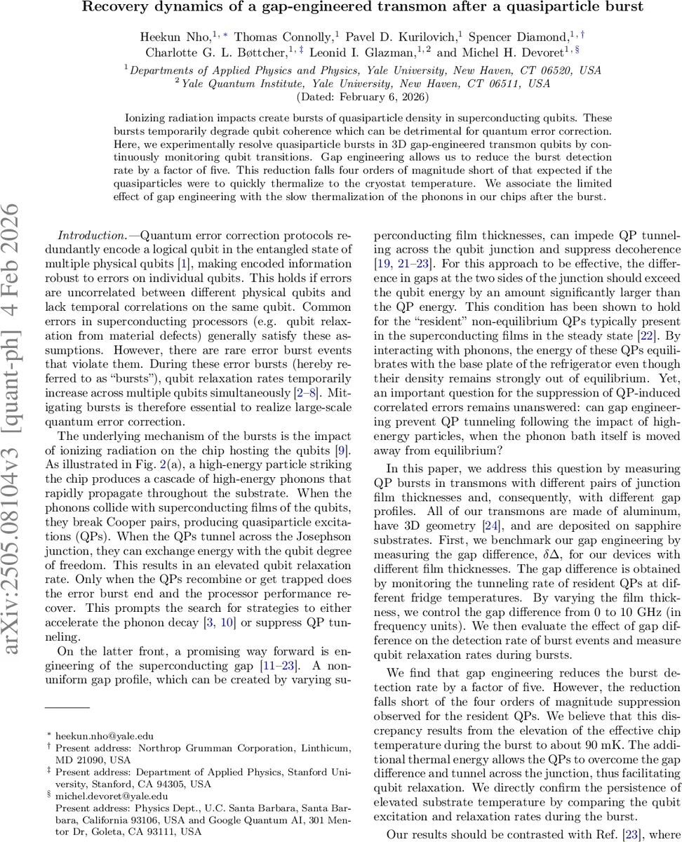 Recovery dynamics of a gap-engineered transmon after a quasiparticle burst