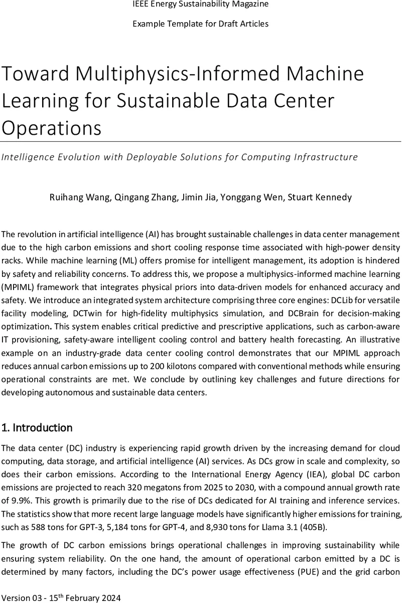 Toward Multiphysics-Informed Machine Learning for Sustainable Data Center Operations: Intelligence Evolution with Deployable Solutions for Computing Infrastructure