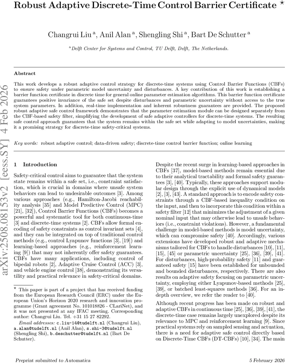 Robust Adaptive Discrete-Time Control Barrier Certificate