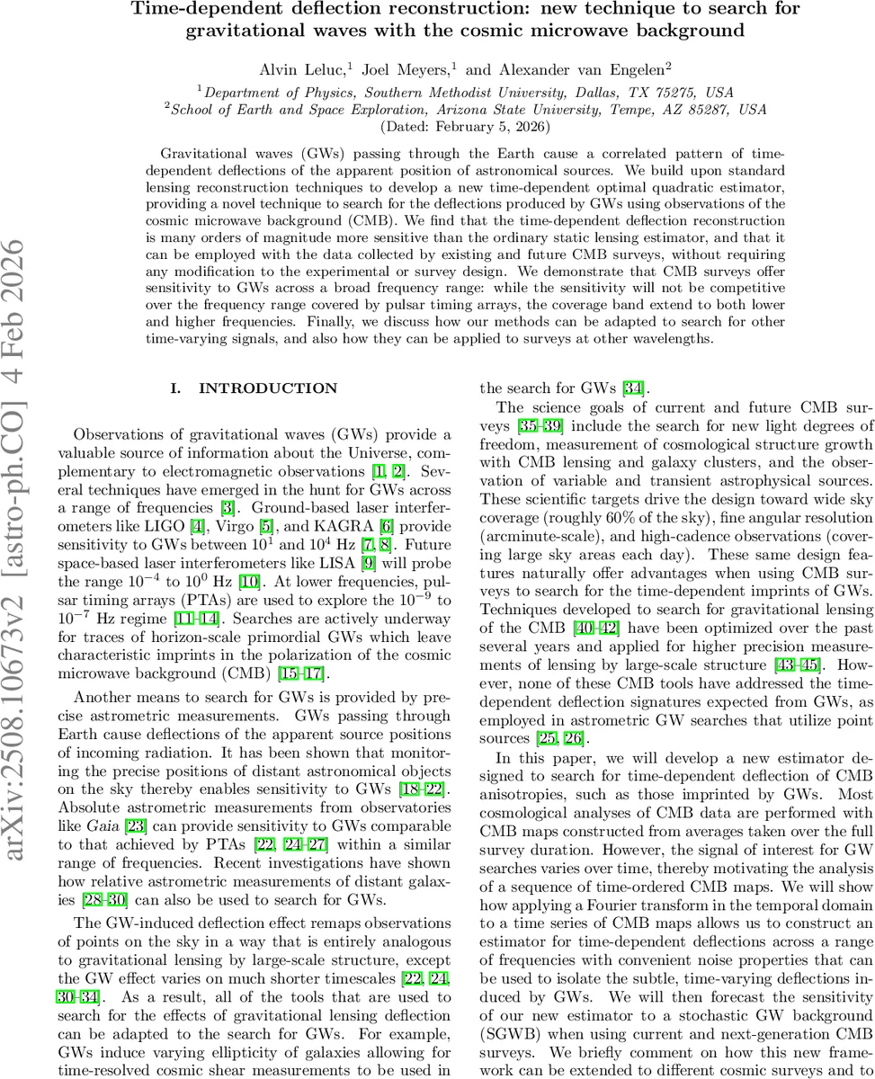 Time-dependent deflection reconstruction: new technique to search for gravitational waves with the cosmic microwave background