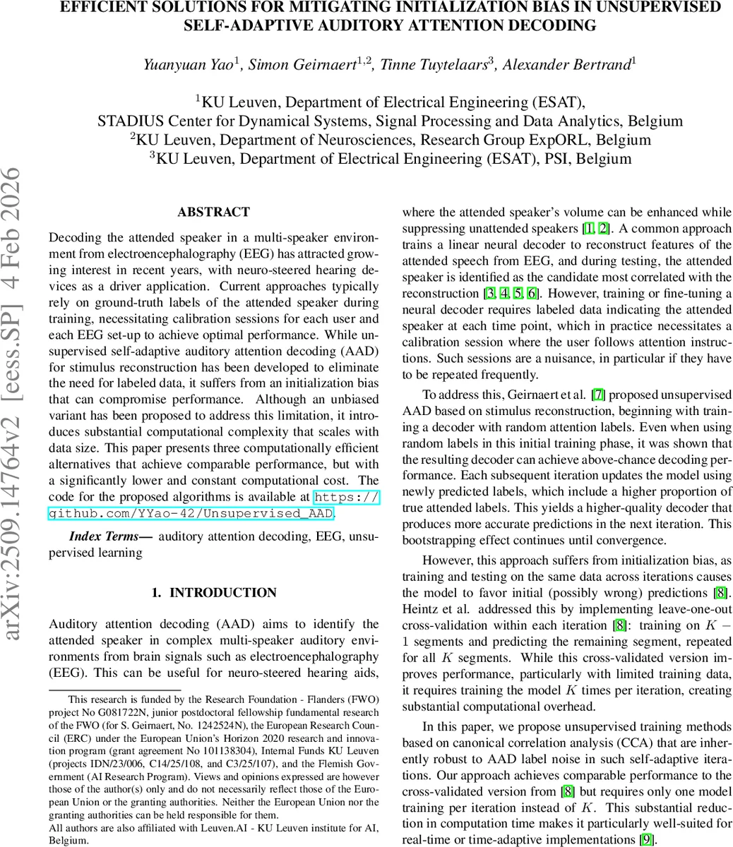 Efficient Solutions for Mitigating Initialization Bias in Unsupervised Self-Adaptive Auditory Attention Decoding