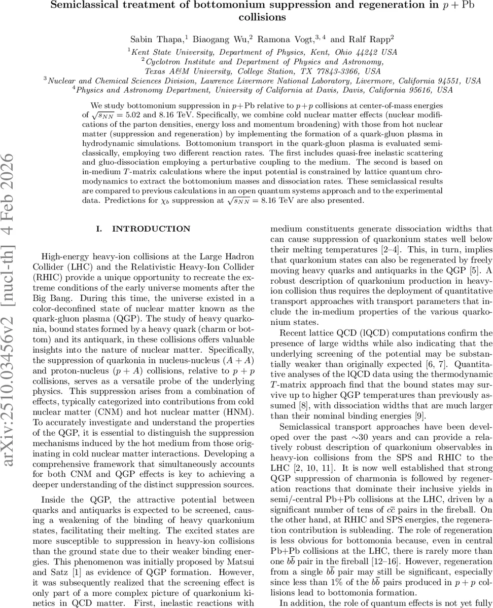 Semiclassical treatment of bottomonium suppression and regeneration in $p+{m Pb}$ collisions