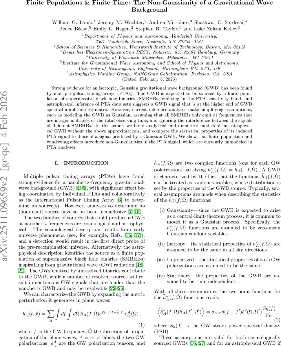 Finite Populations & Finite Time: The Non-Gaussianity of a Gravitational Wave Background
