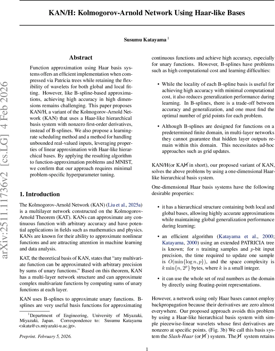 KAN/H: Kolmogorov-Arnold Network using Haar-like bases