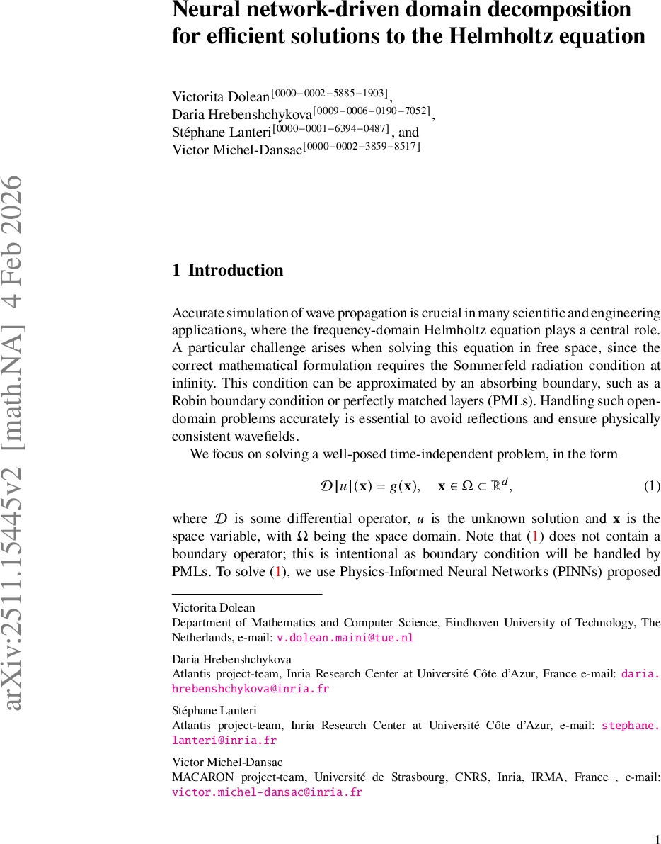 Neural network-driven domain decomposition for efficient solutions to the Helmholtz equation