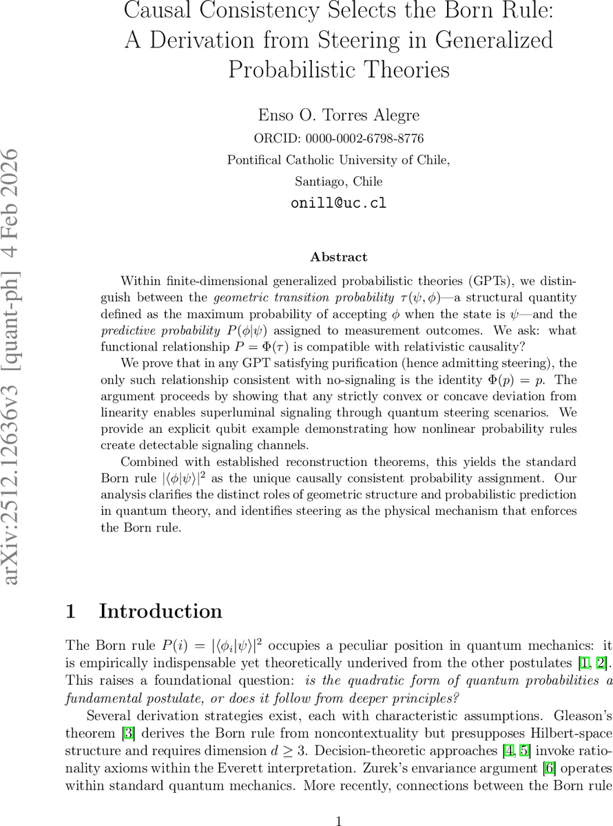 Causal Consistency Selects the Born Rule: A Derivation from Steering in Generalized Probabilistic Theories