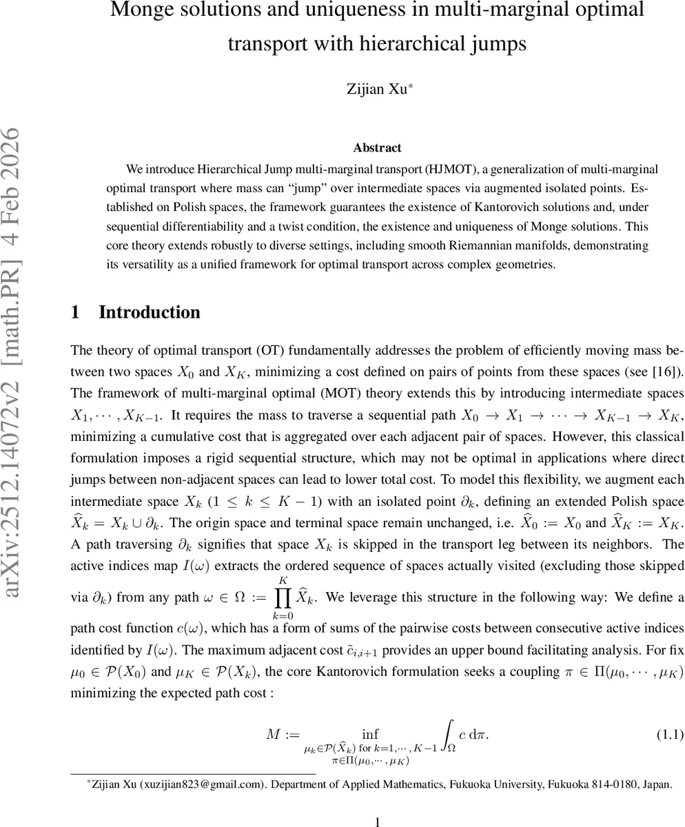 Monge solutions and uniqueness in multi-marginal optimal transport with hierarchical jumps