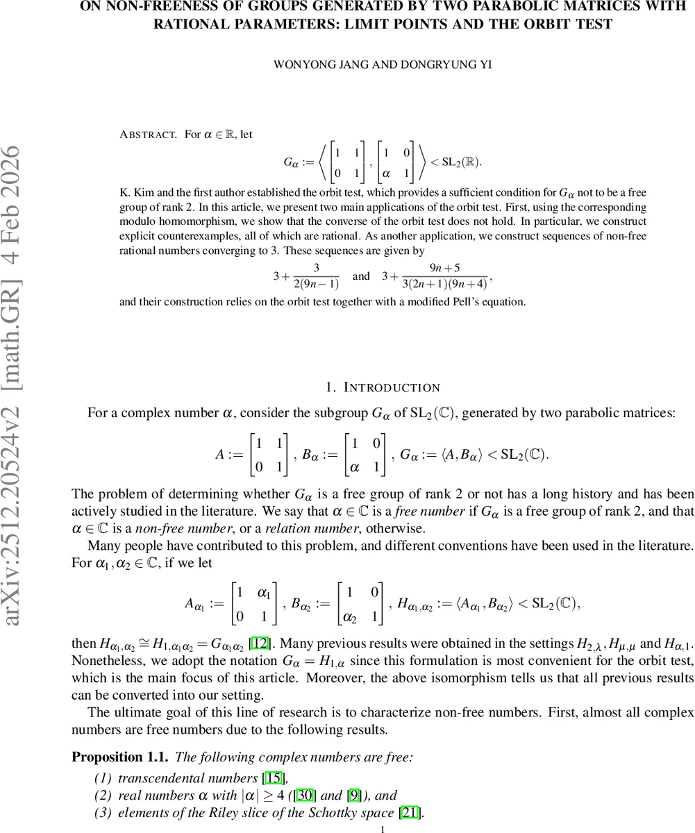 On non-freeness of groups generated by two parabolic matrices with rational parameters: limit points and the orbit test