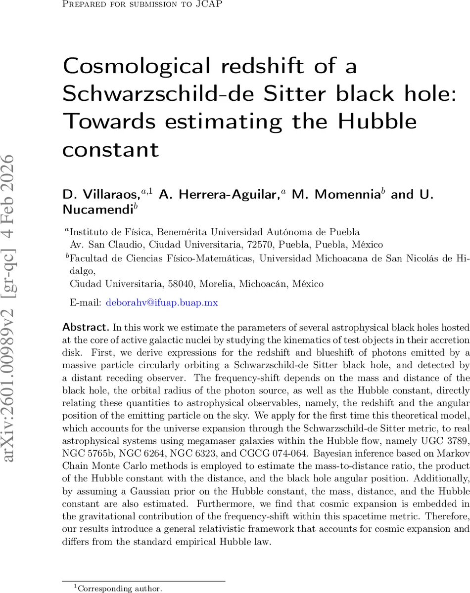 Cosmological redshift of a Schwarzschild-de Sitter black hole: Towards estimating the Hubble constant