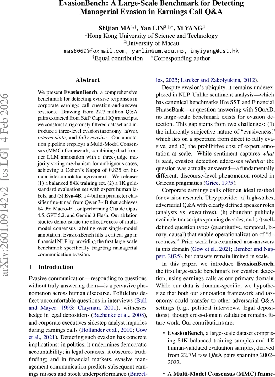 EvasionBench: A Large-Scale Benchmark for Detecting Managerial Evasion in Earnings Call Q&A