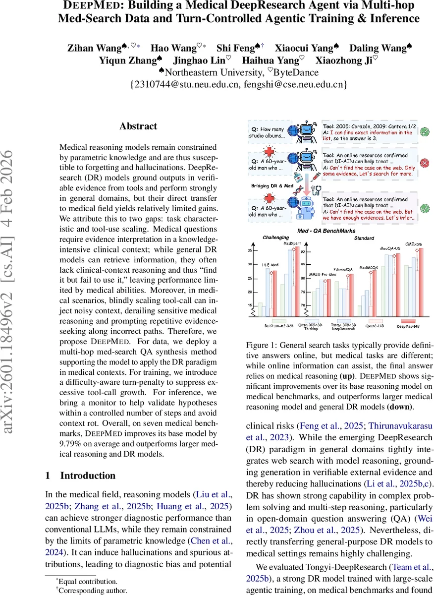 DEEPMED: Building a Medical DeepResearch Agent via Multi-hop Med-Search Data and Turn-Controlled Agentic Training & Inference