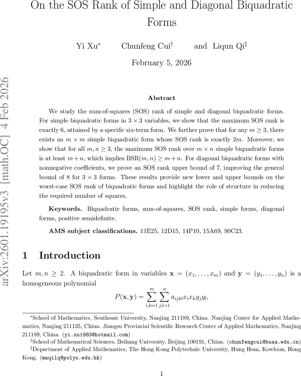 On the SOS Rank of Simple and Diagonal Biquadratic Forms