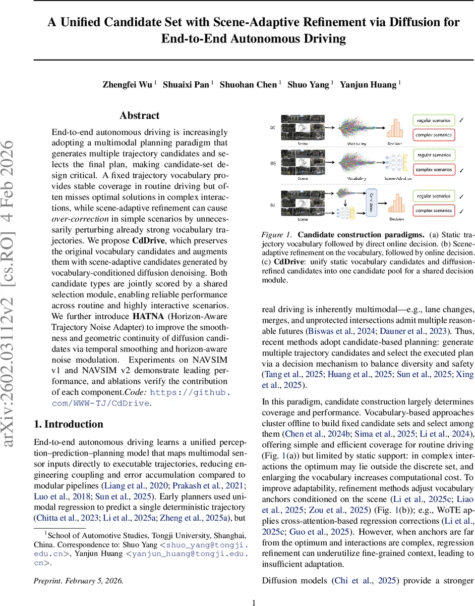 A Unified Candidate Set with Scene-Adaptive Refinement via Diffusion for End-to-End Autonomous Driving