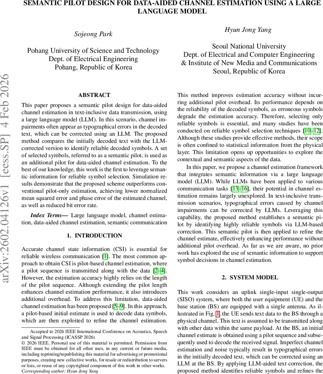 Semantic Pilot Design for Data-Aided Channel Estimation Using a Large Language Model
