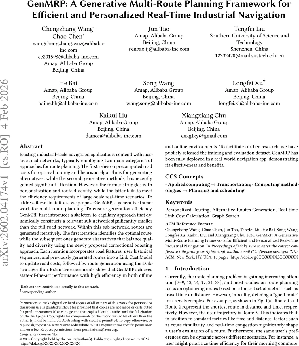 GenMRP: A Generative Multi-Route Planning Framework for Efficient and Personalized Real-Time Industrial Navigation