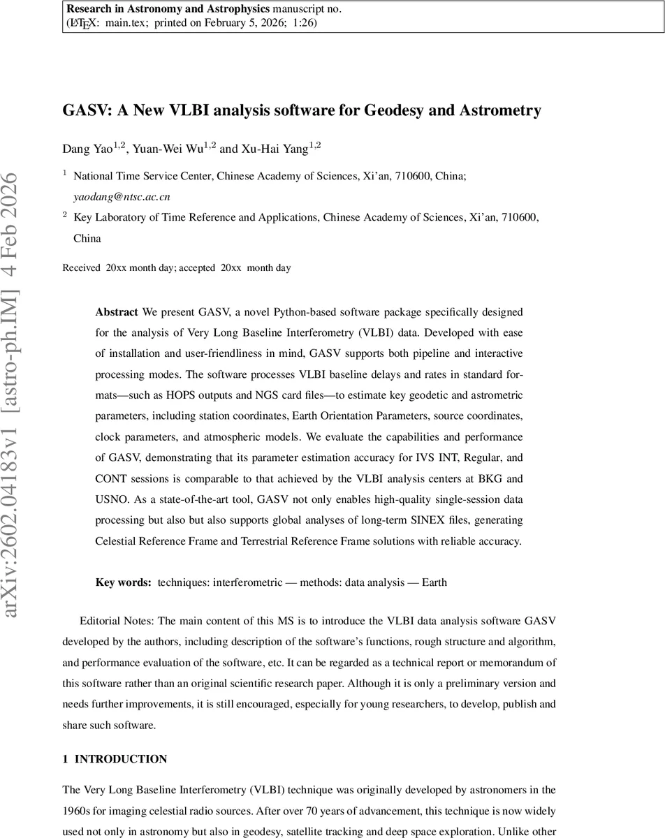 GASV: A New VLBI analysis software for Geodesy and Astrometry