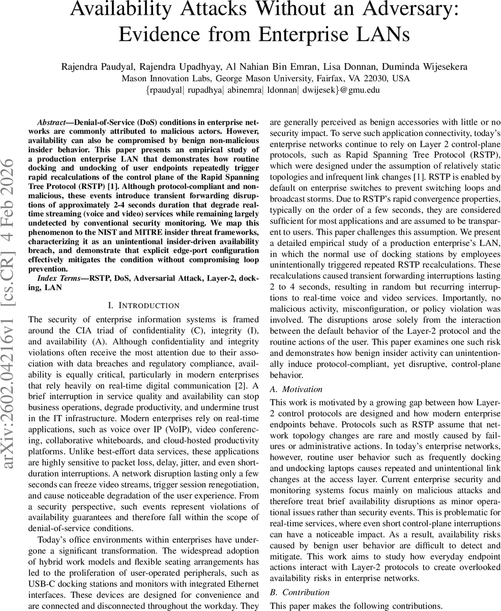 Availability Attacks Without an Adversary: Evidence from Enterprise LANs