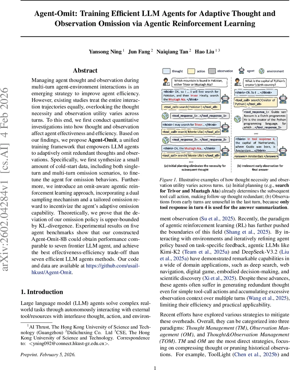 Agent-Omit: Training Efficient LLM Agents for Adaptive Thought and Observation Omission via Agentic Reinforcement Learning
