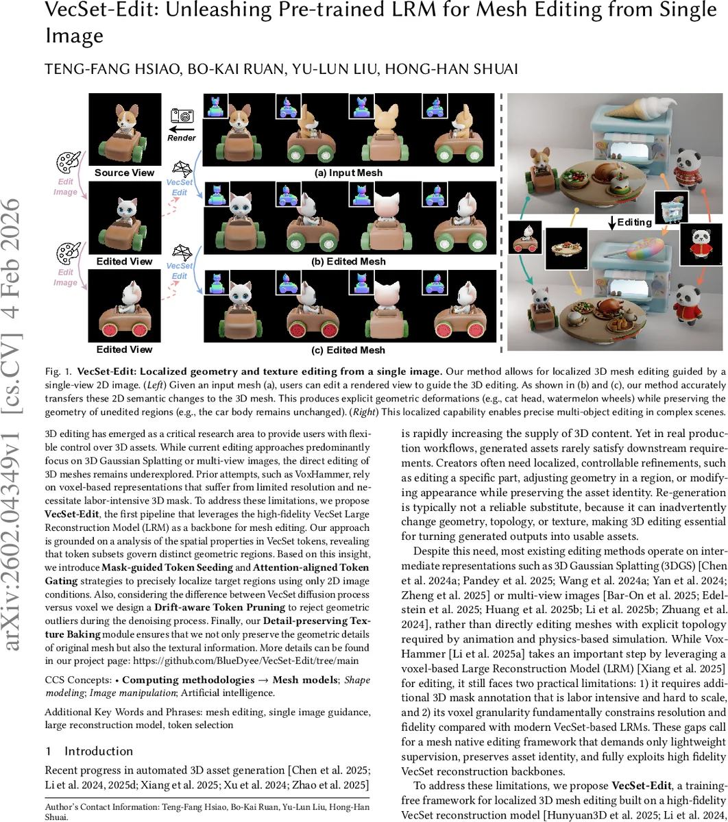 VecSet-Edit: Unleashing Pre-trained LRM for Mesh Editing from Single Image