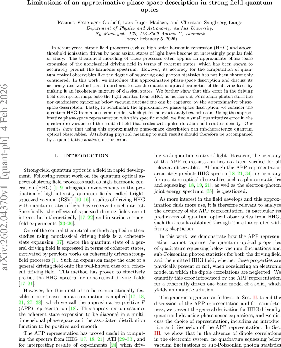 Limitations of an approximative phase-space description in strong-field quantum optics