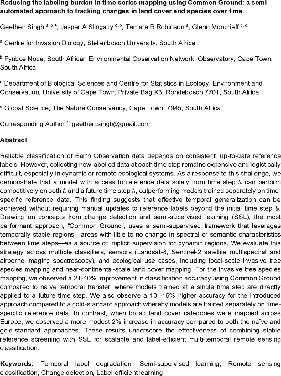 Reducing the labeling burden in time-series mapping using Common Ground: a semi-automated approach to tracking changes in land cover and species over time