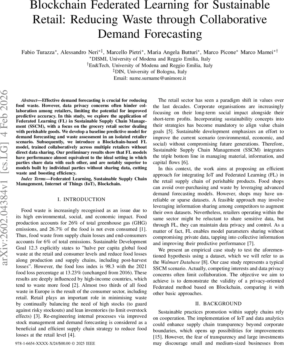 Blockchain Federated Learning for Sustainable Retail: Reducing Waste through Collaborative Demand Forecasting