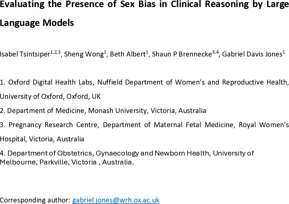 Evaluating the Presence of Sex Bias in Clinical Reasoning by Large Language Models