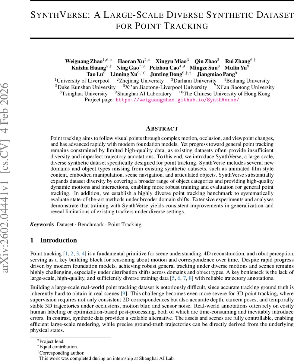 SynthVerse: A Large-Scale Diverse Synthetic Dataset for Point Tracking