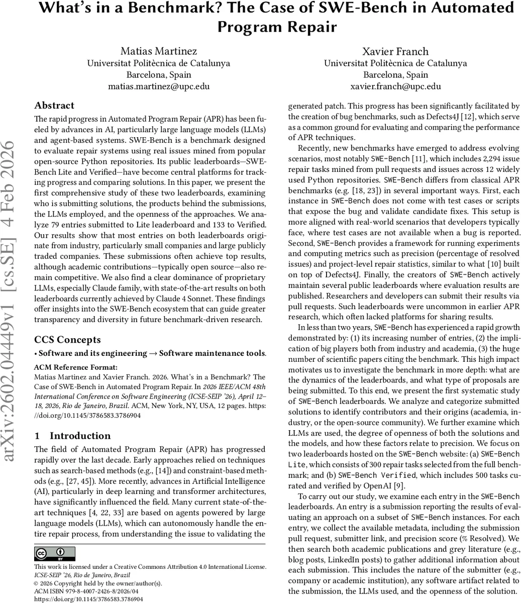 What's in a Benchmark? The Case of SWE-Bench in Automated Program Repair