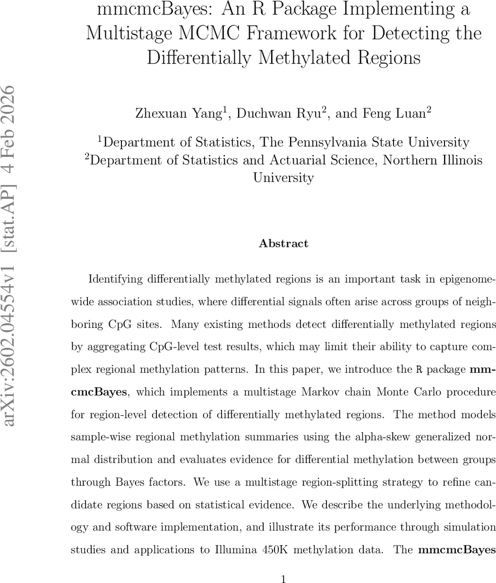 mmcmcBayes:An R Package Implementing a Multistage MCMC Framework for Detecting the Differentially Methylated Regions