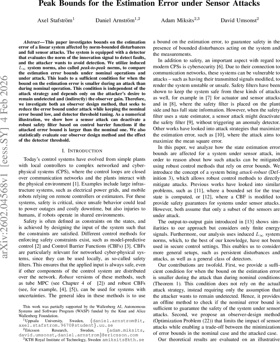 Peak Bounds for the Estimation Error under Sensor Attacks
