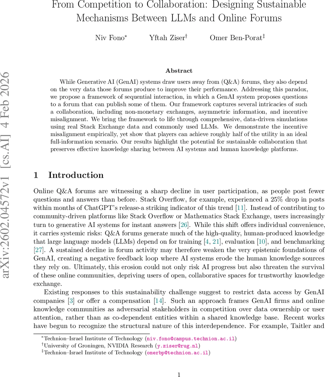 From Competition to Collaboration: Designing Sustainable Mechanisms Between LLMs and Online Forums
