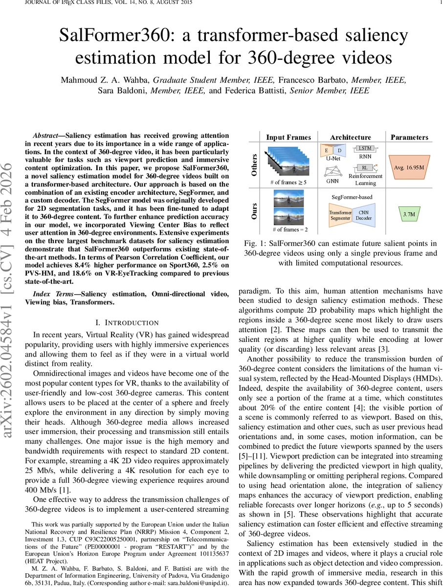 SalFormer360: a transformer-based saliency estimation model for 360-degree videos