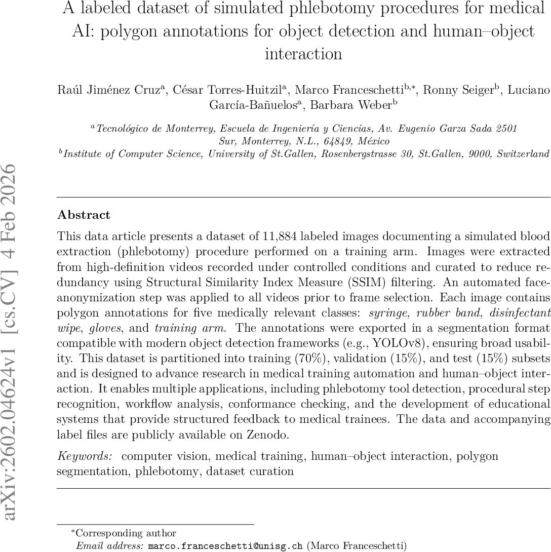 A labeled dataset of simulated phlebotomy procedures for medical AI: polygon annotations for object detection and human-object interaction